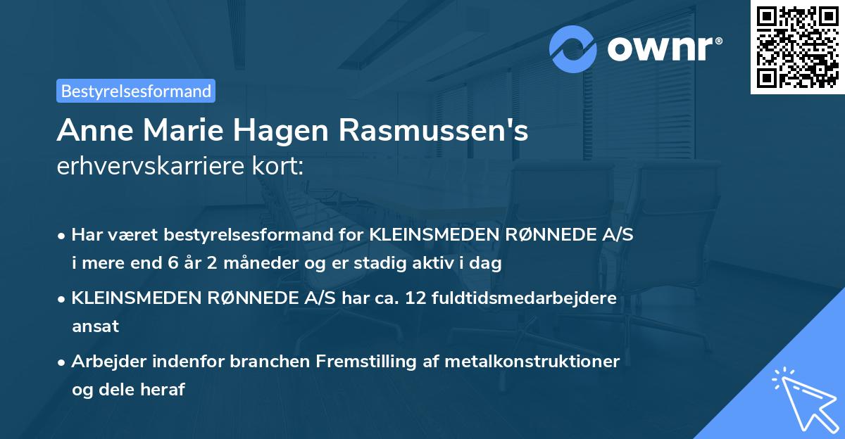 Anne Marie Hagen Rasmussen's erhvervskarriere kort