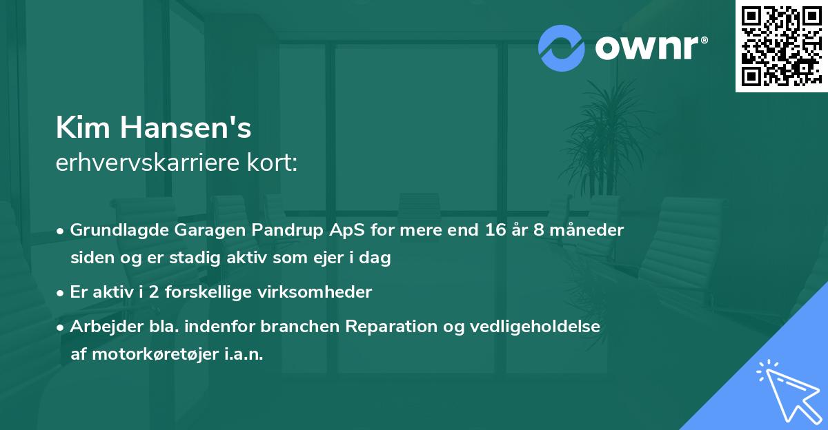Kim Hansen's erhvervskarriere kort