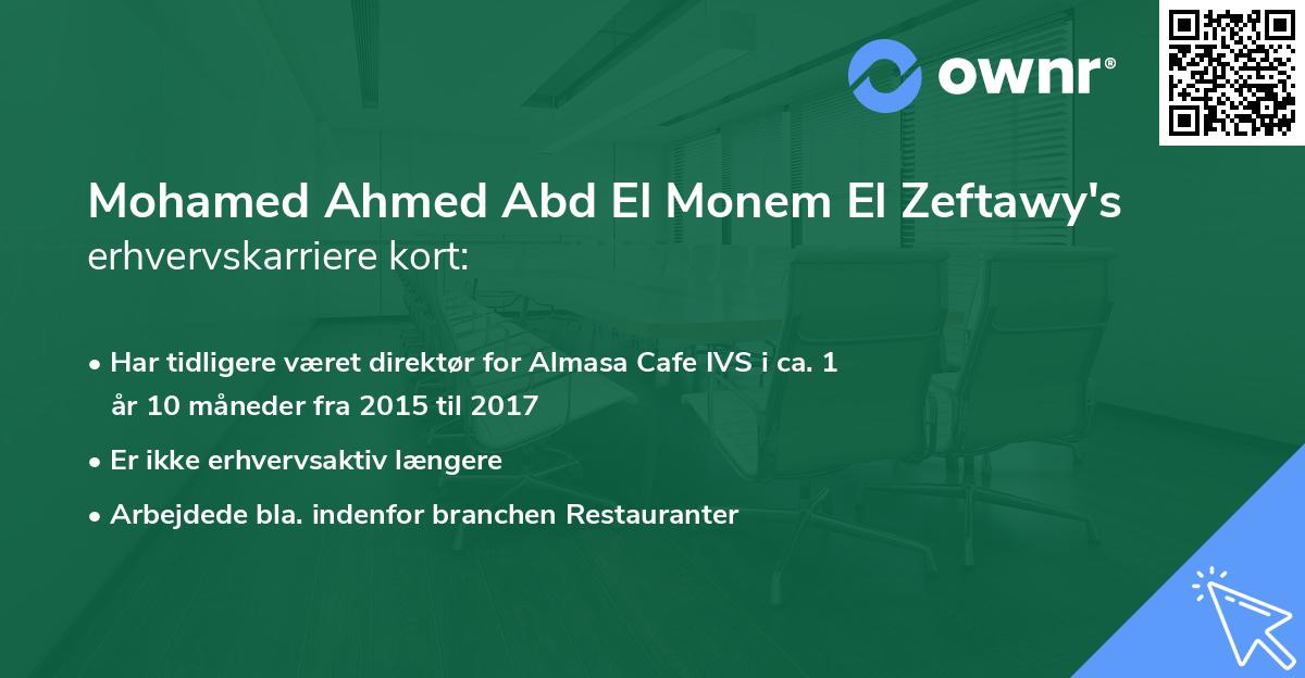 Mohamed Ahmed Abd El Monem El Zeftawy's erhvervskarriere kort
