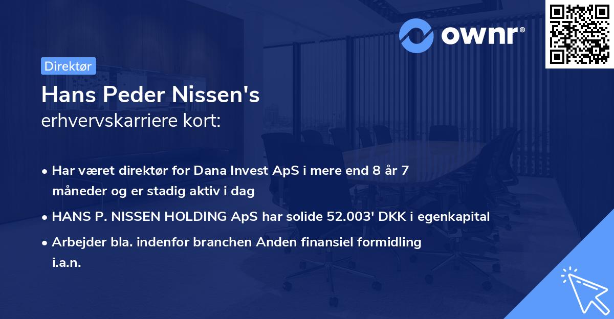 Hans Peder Nissen's erhvervskarriere kort