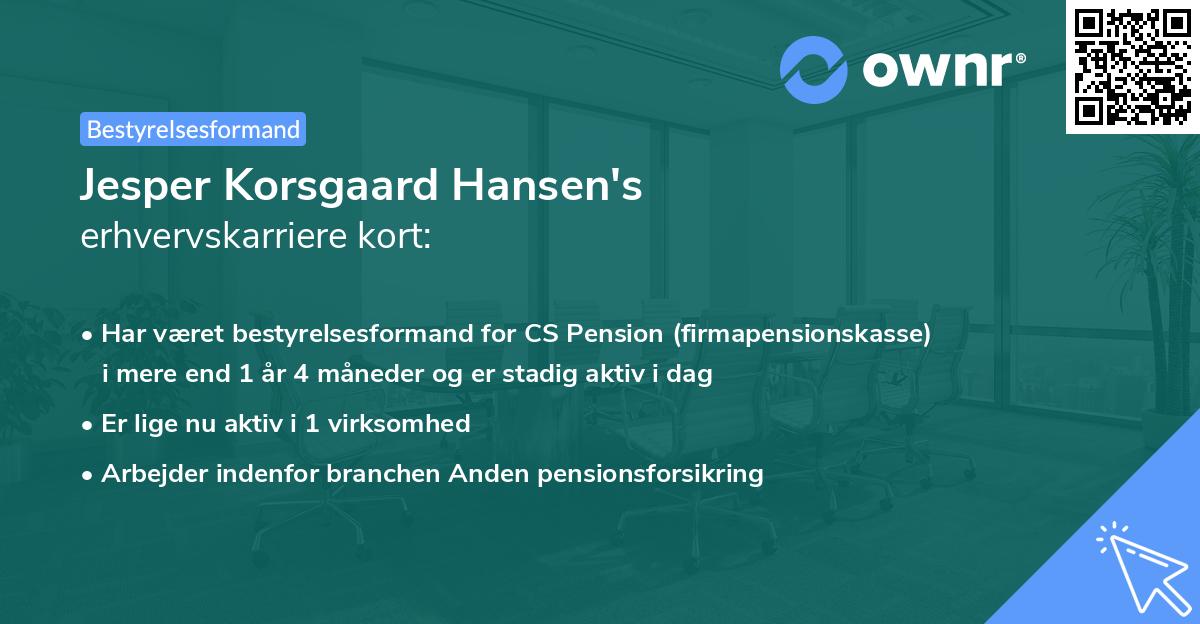Jesper Korsgaard Hansen's erhvervskarriere kort