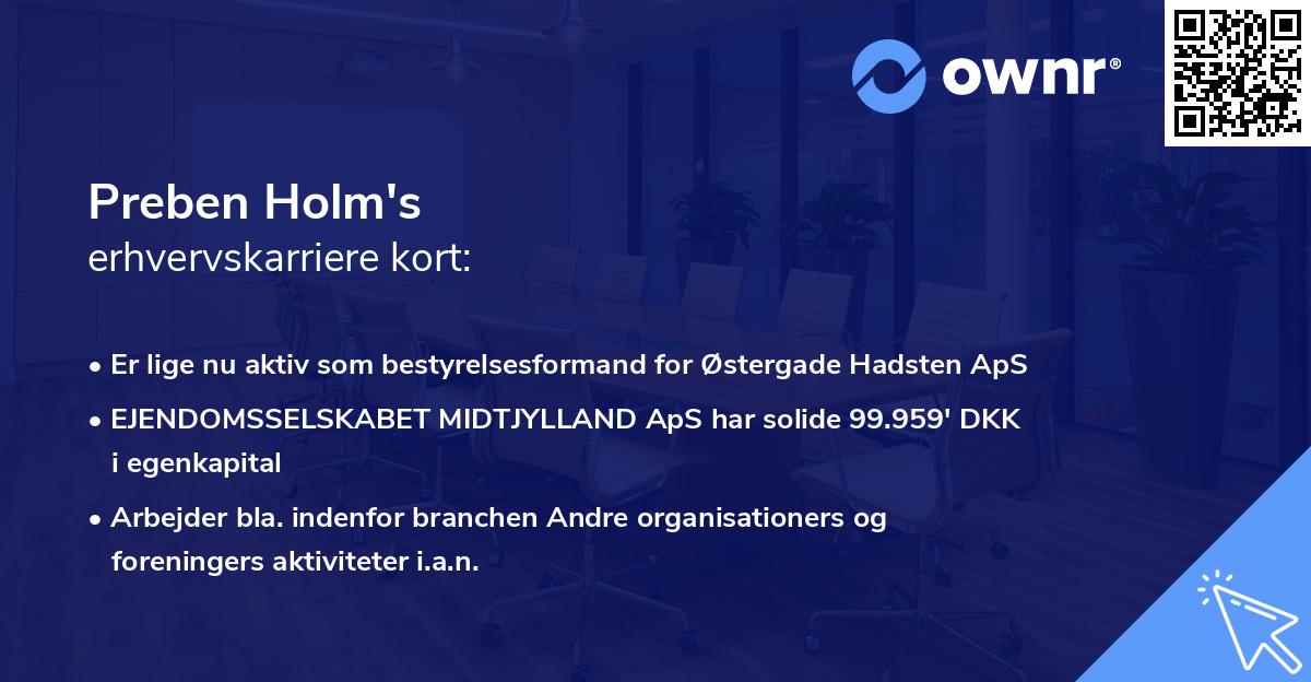Preben Holm's erhvervskarriere kort