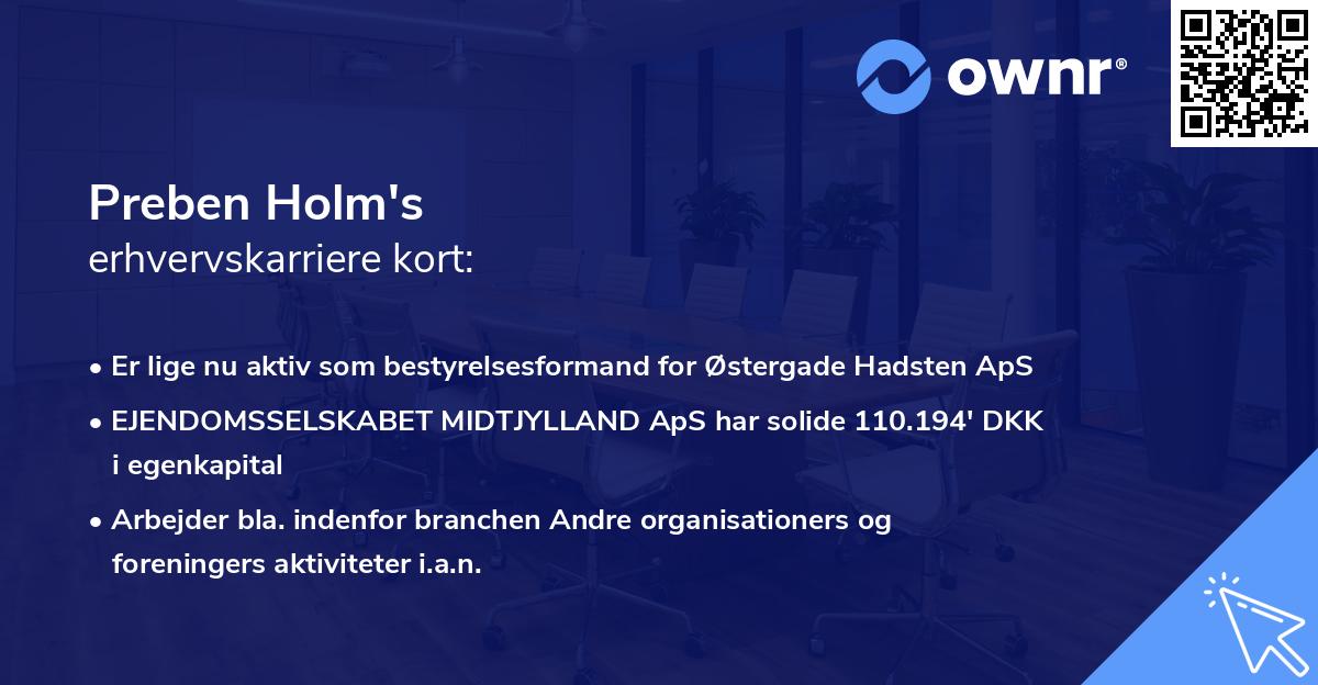 Preben Holm's erhvervskarriere kort
