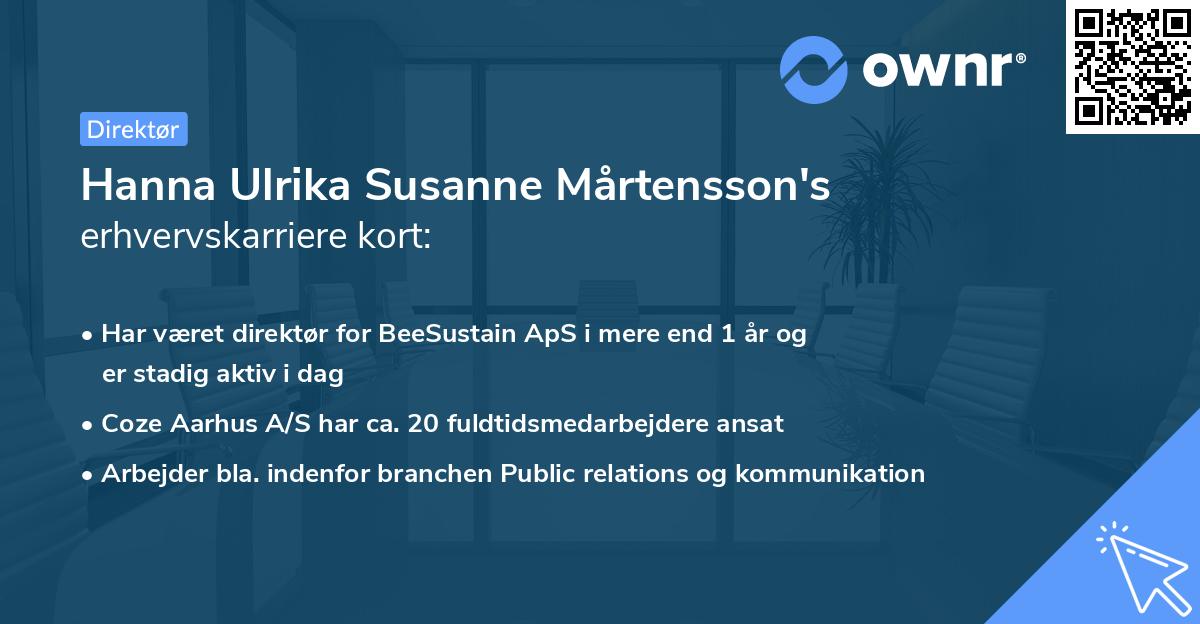 Hanna Ulrika Susanne Mårtensson's erhvervskarriere kort