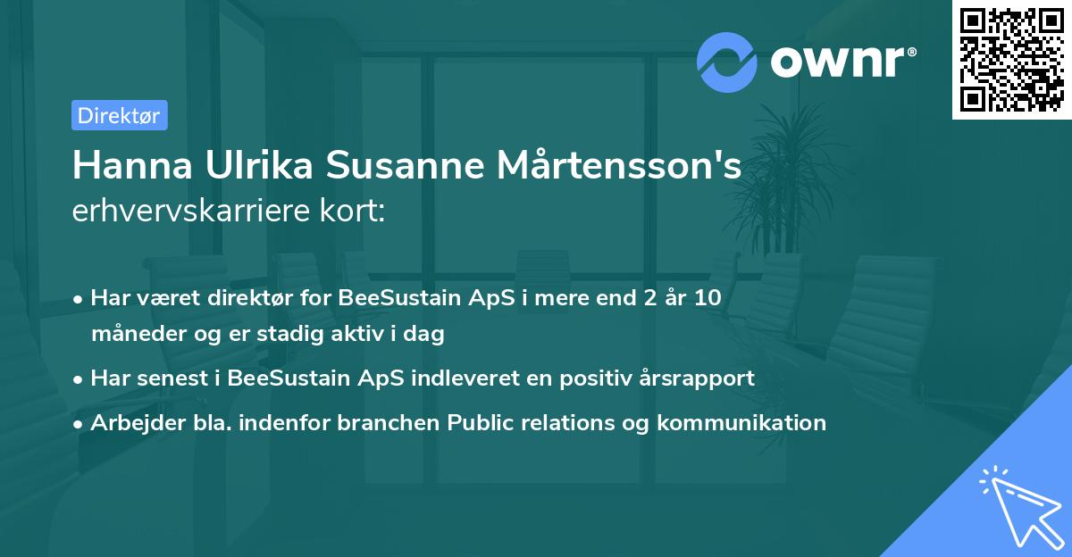 Hanna Ulrika Susanne Mårtensson's erhvervskarriere kort