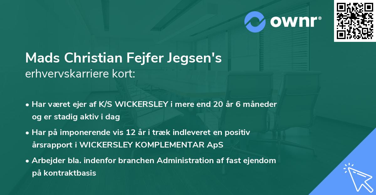 Mads Christian Fejfer Jegsen's erhvervskarriere kort
