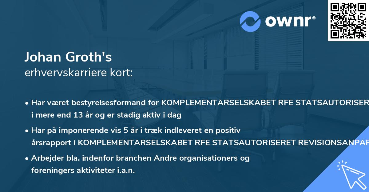 Johan Groth's erhvervskarriere kort