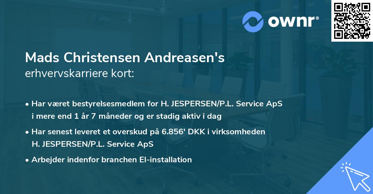 Mads Christensen Andreasen's erhvervskarriere kort