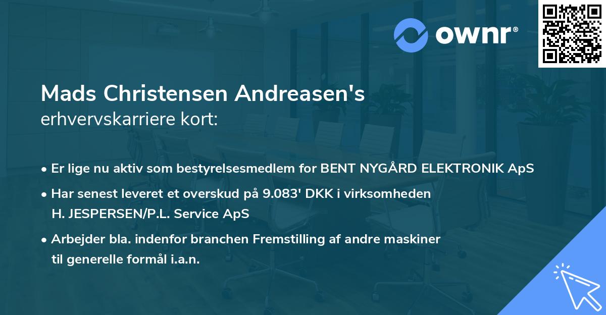 Mads Christensen Andreasen's erhvervskarriere kort
