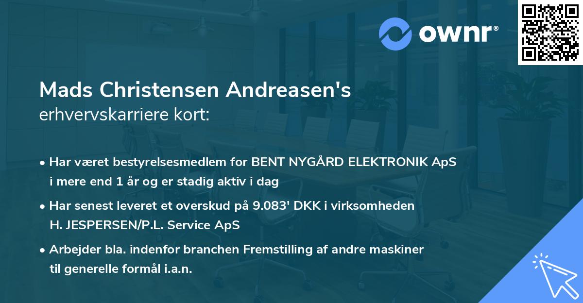 Mads Christensen Andreasen's erhvervskarriere kort
