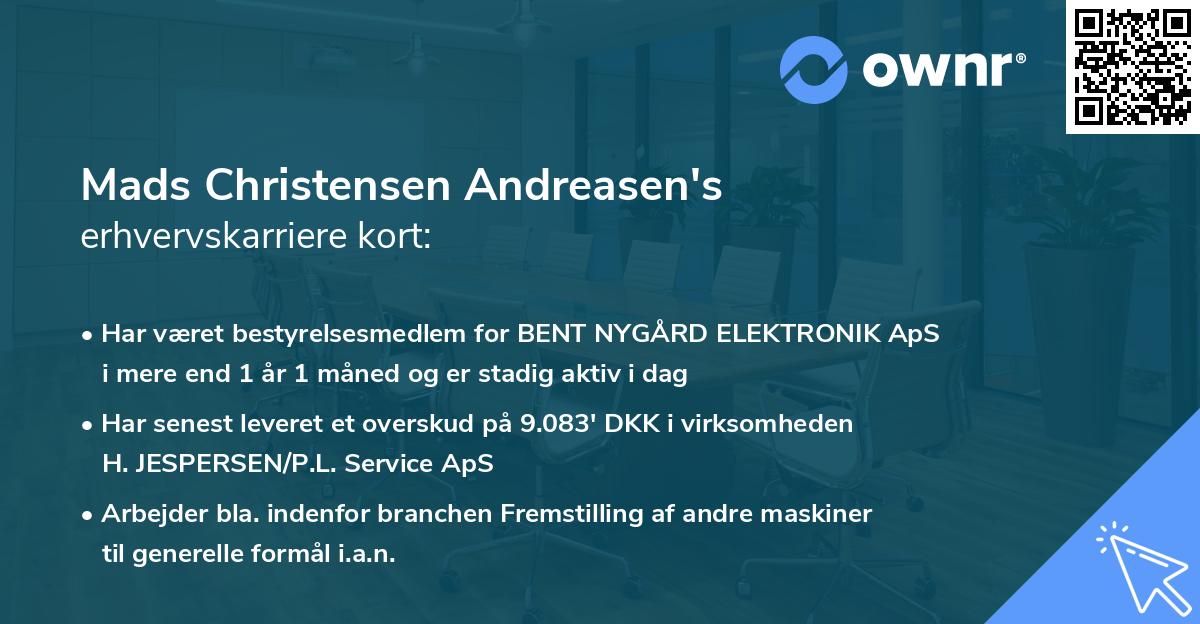 Mads Christensen Andreasen's erhvervskarriere kort
