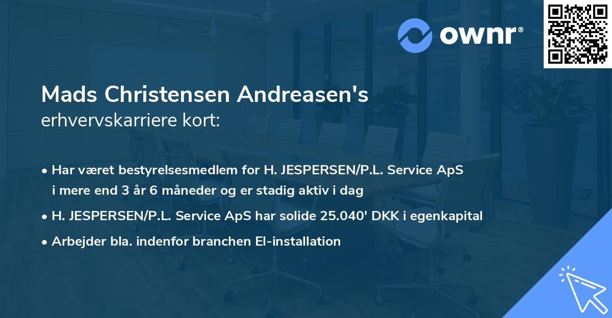 Mads Christensen Andreasen's erhvervskarriere kort