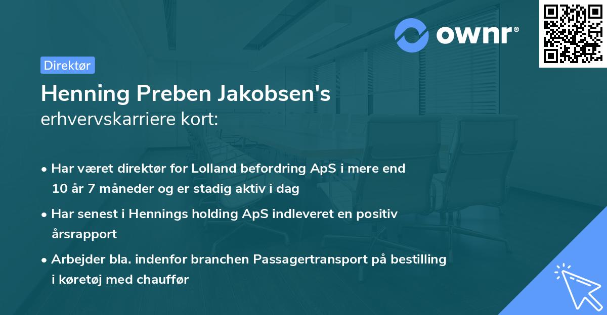 Henning Preben Jakobsen's erhvervskarriere kort