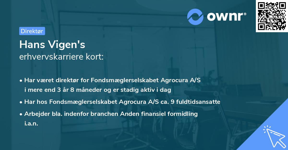Hans Vigen's erhvervskarriere kort