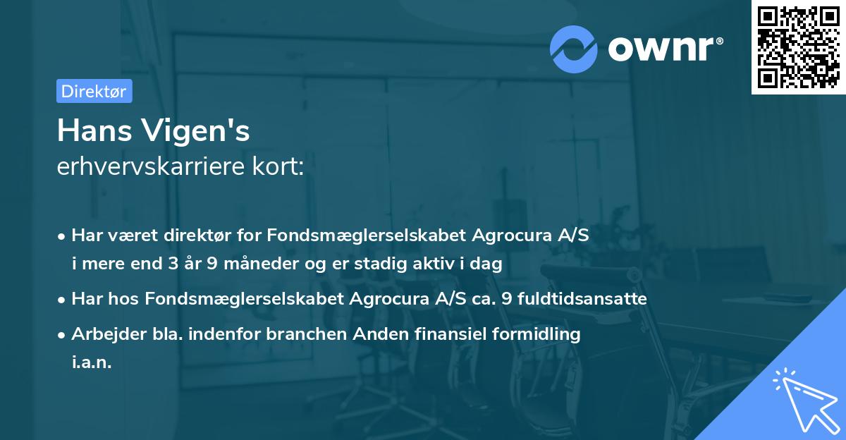 Hans Vigen's erhvervskarriere kort