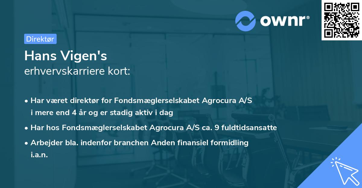 Hans Vigen's erhvervskarriere kort
