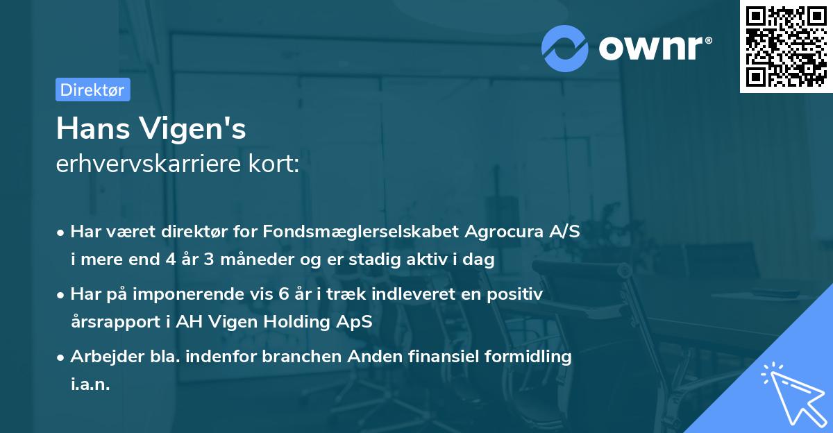 Hans Vigen's erhvervskarriere kort