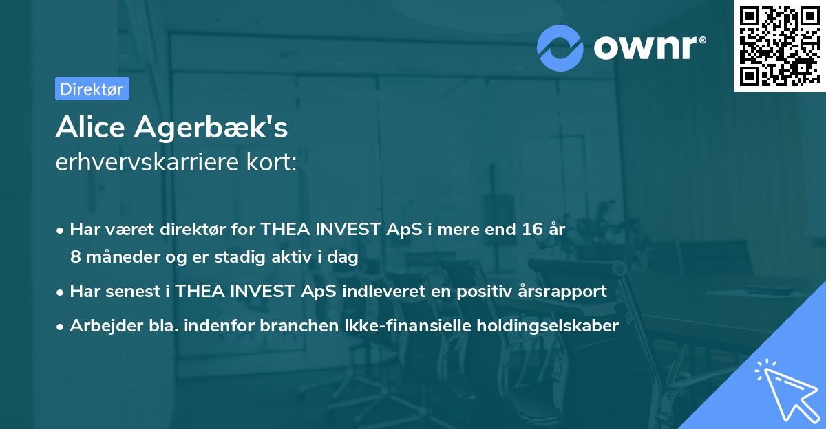Alice Agerbæk's erhvervskarriere kort