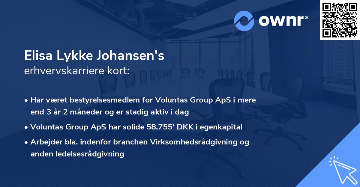 Elisa Lykke Johansen's erhvervskarriere kort