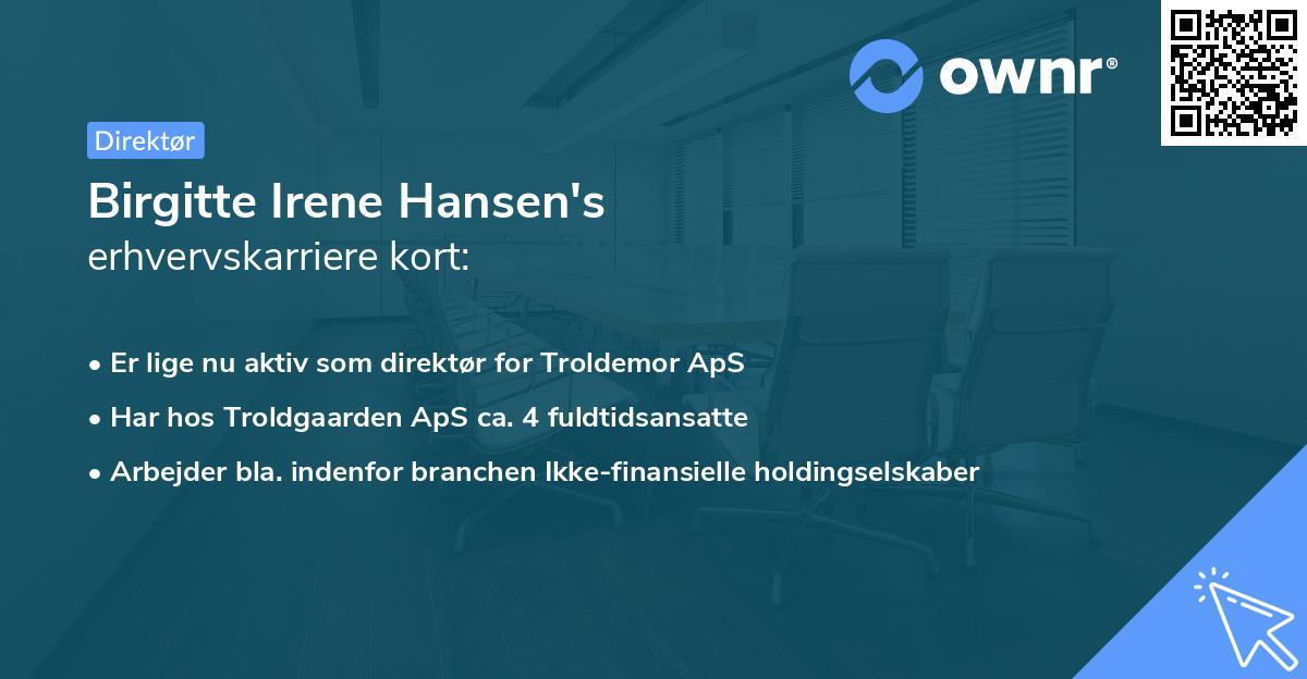 Birgitte Irene Hansen's erhvervskarriere kort