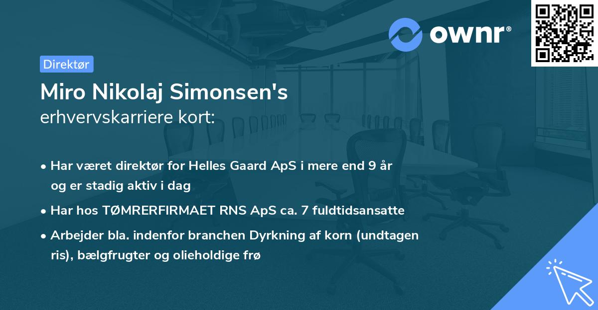 Miro Nikolaj Simonsen's erhvervskarriere kort
