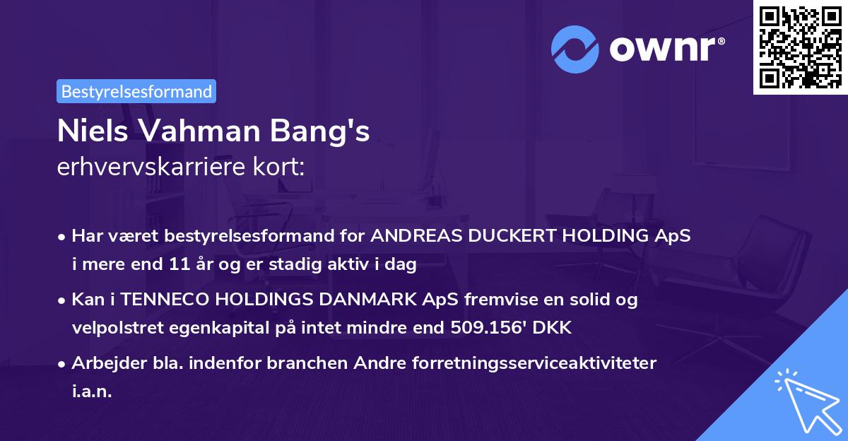 Niels Vahman Bang's erhvervskarriere kort