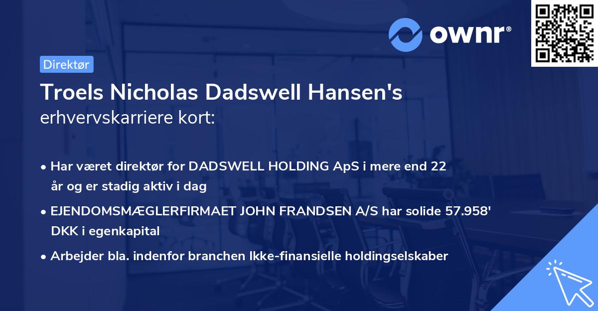 Troels Nicholas Dadswell Hansen's erhvervskarriere kort