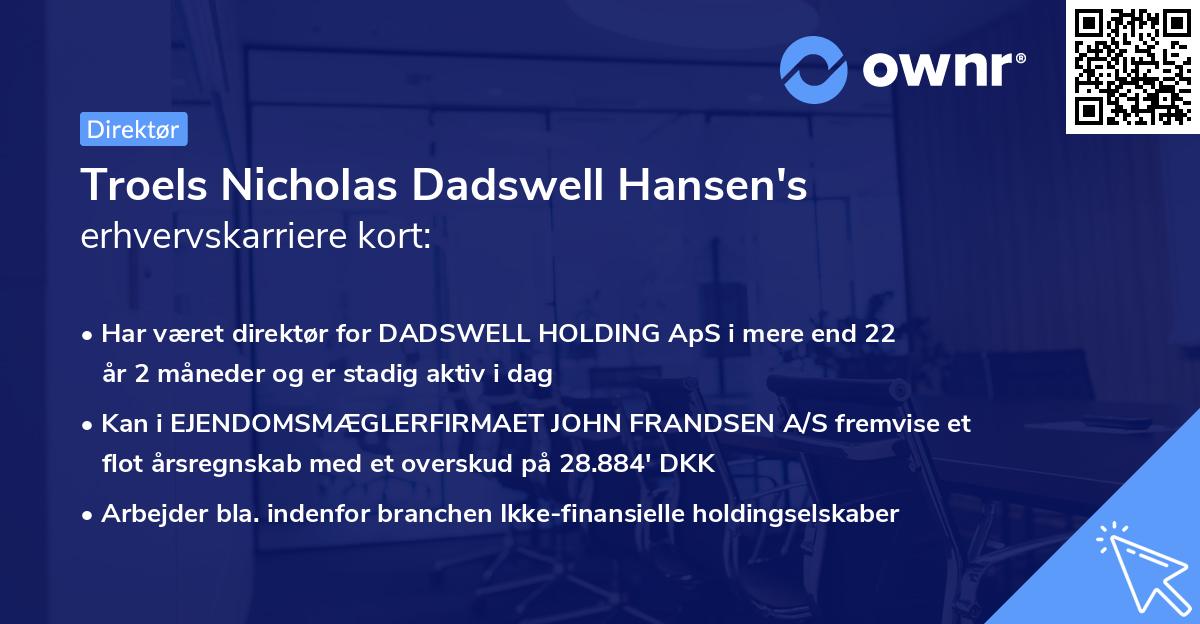 Troels Nicholas Dadswell Hansen's erhvervskarriere kort