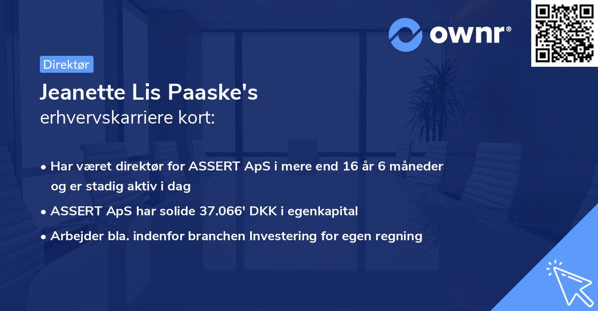 Jeanette Lis Paaske's erhvervskarriere kort