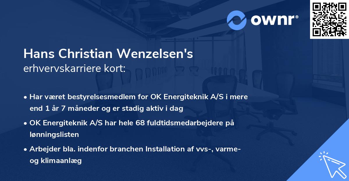 Hans Christian Wenzelsen's erhvervskarriere kort