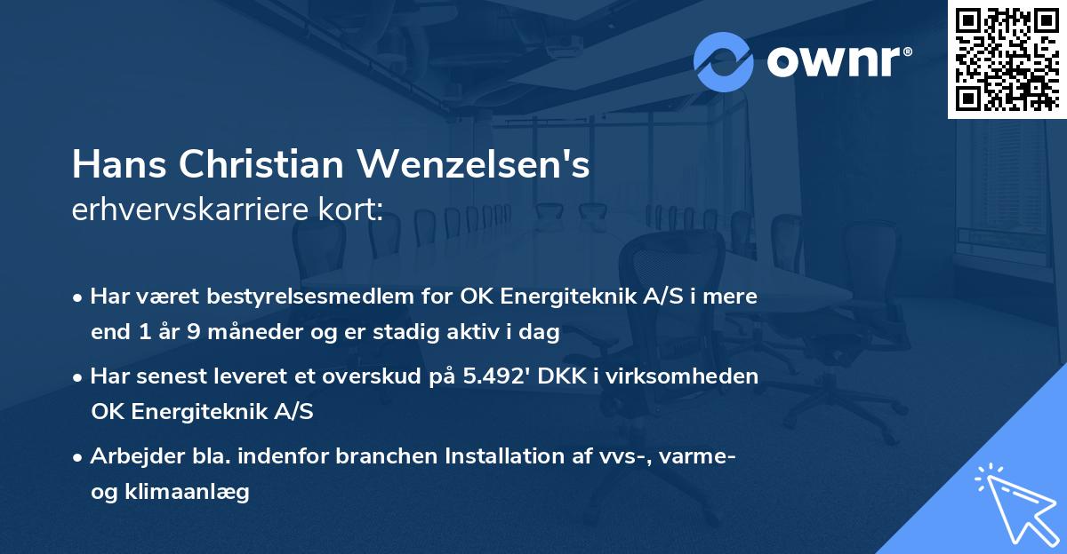 Hans Christian Wenzelsen's erhvervskarriere kort