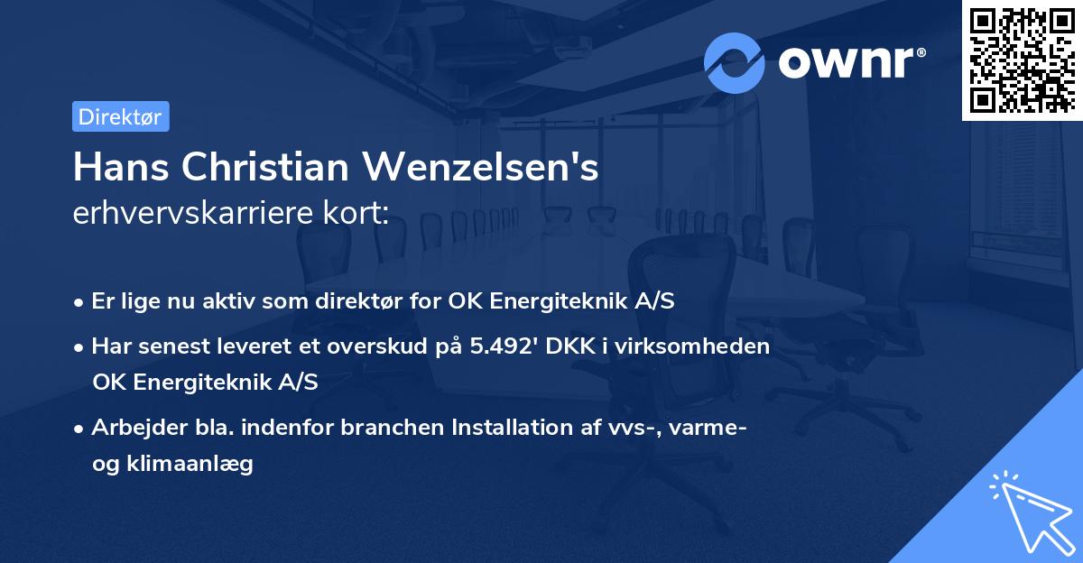 Hans Christian Wenzelsen's erhvervskarriere kort