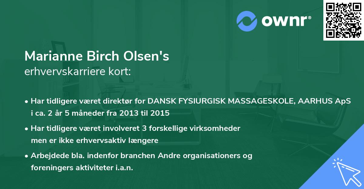 Marianne Birch Olsen's erhvervskarriere kort
