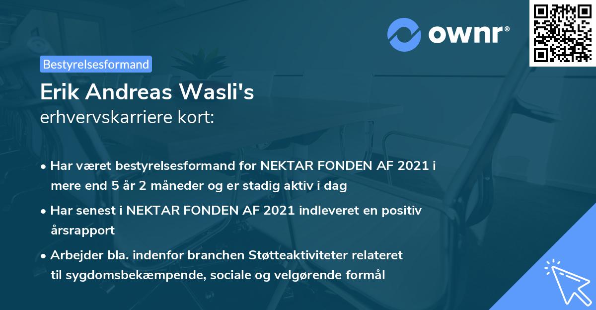 Erik Andreas Wasli's erhvervskarriere kort