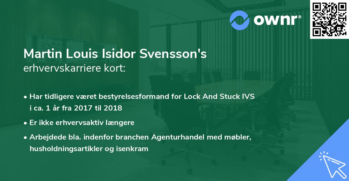 Martin Louis Isidor Svensson's erhvervskarriere kort