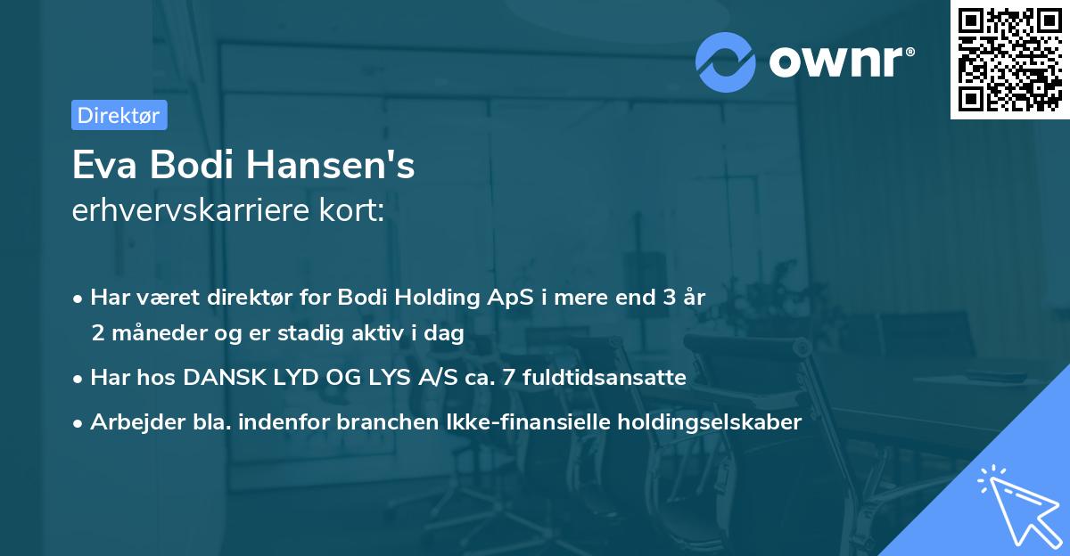 Eva Bodi Hansen's erhvervskarriere kort