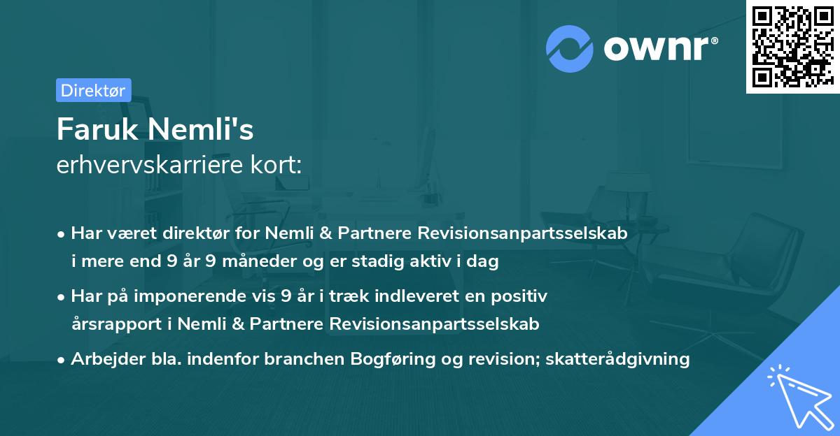 Faruk Nemli's erhvervskarriere kort