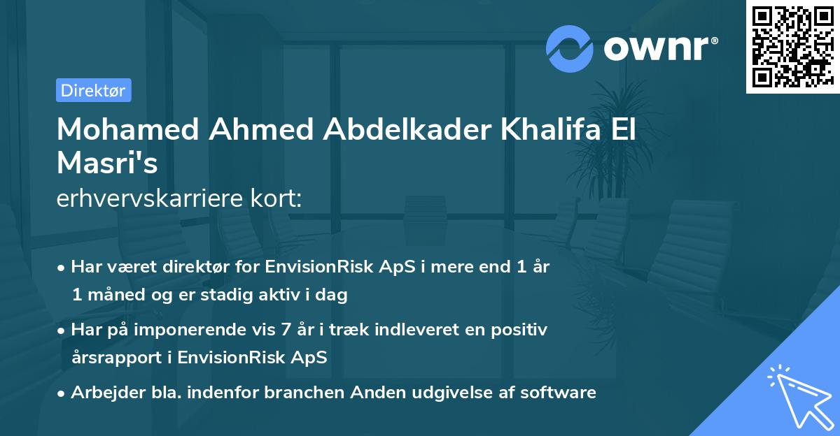 Mohamed Ahmed Abdelkader Khalifa El Masri's erhvervskarriere kort