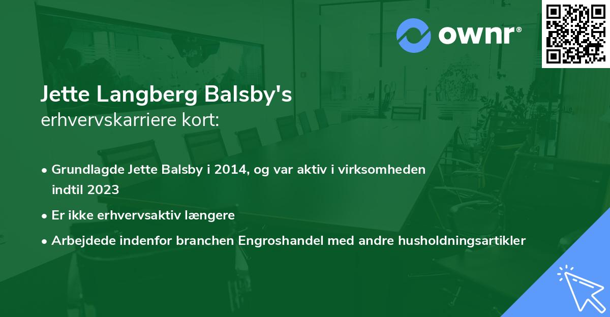 Jette Langberg Balsby's erhvervskarriere kort