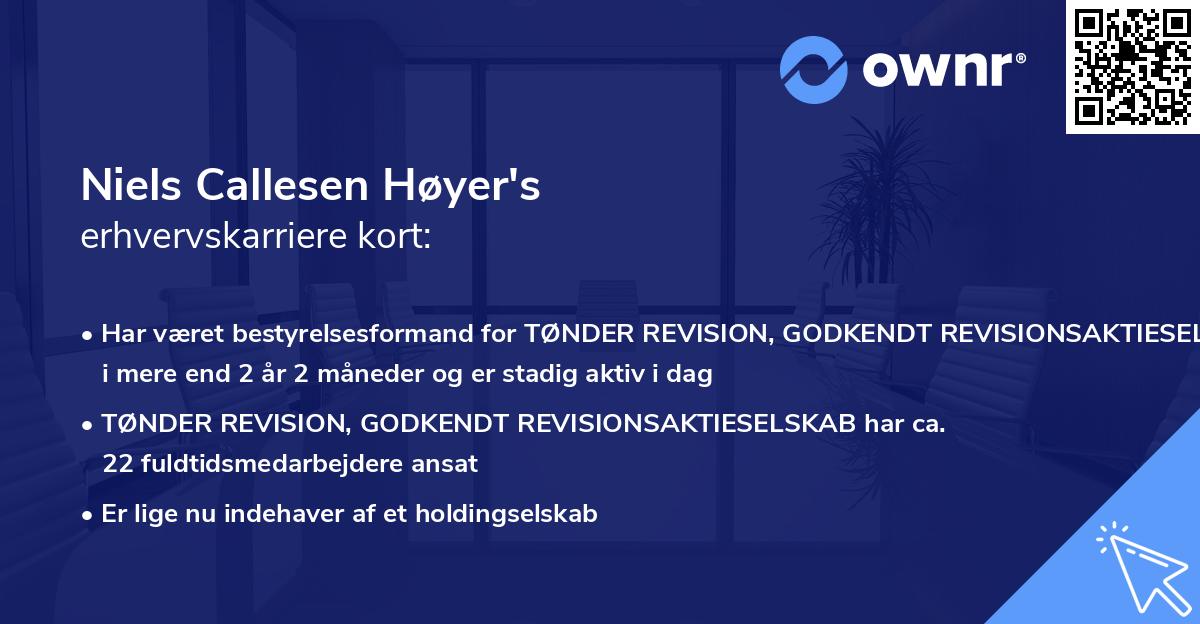 Niels Callesen Høyer's erhvervskarriere kort