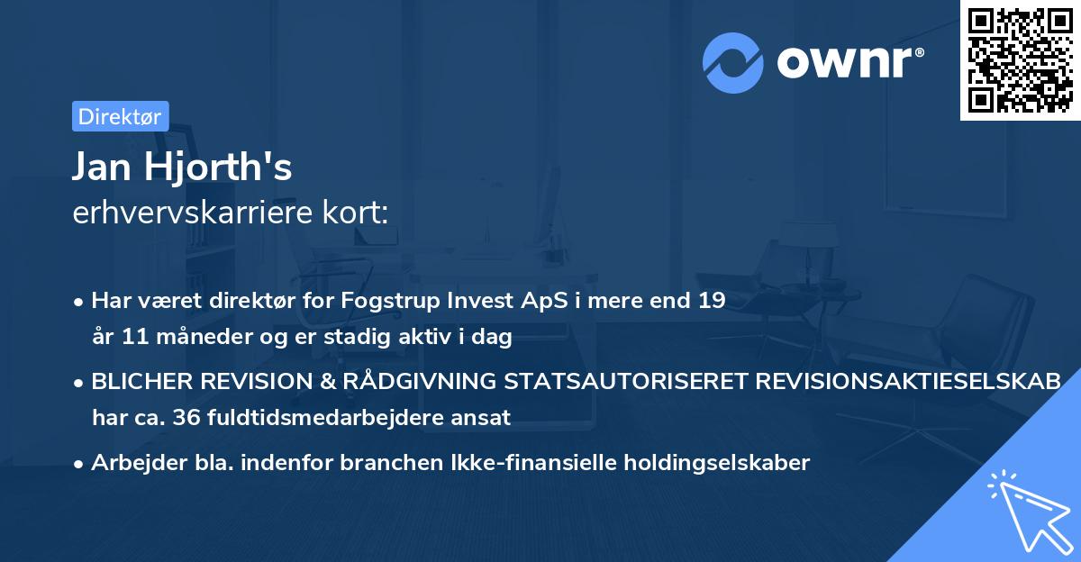 Jan Hjorth's erhvervskarriere kort