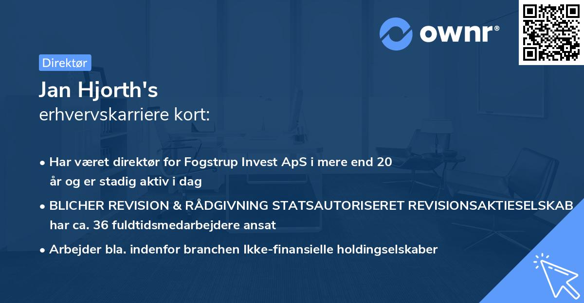 Jan Hjorth's erhvervskarriere kort