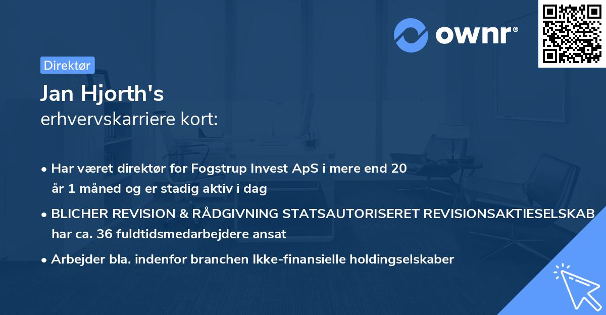 Jan Hjorth's erhvervskarriere kort