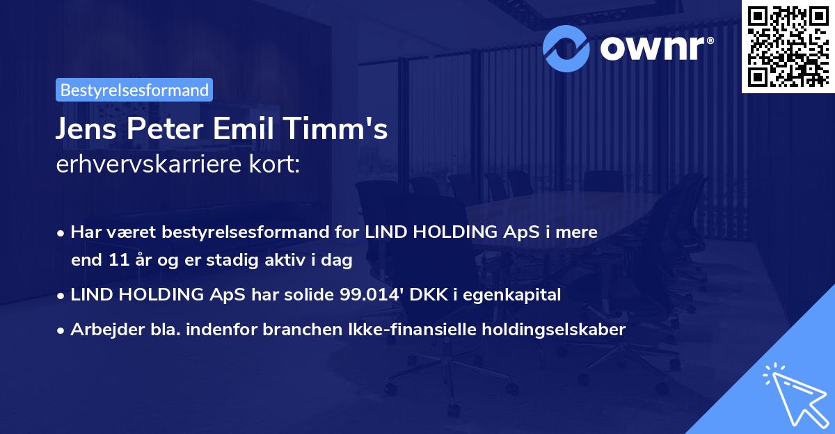 Jens Peter Emil Timm's erhvervskarriere kort