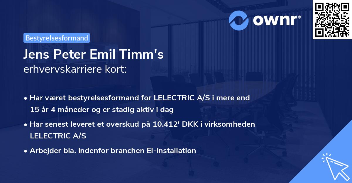 Jens Peter Emil Timm's erhvervskarriere kort