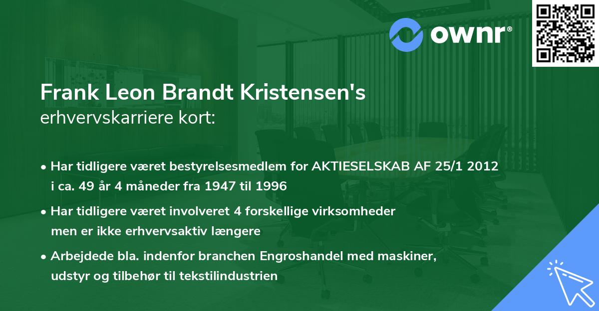 Frank Leon Brandt Kristensen's erhvervskarriere kort