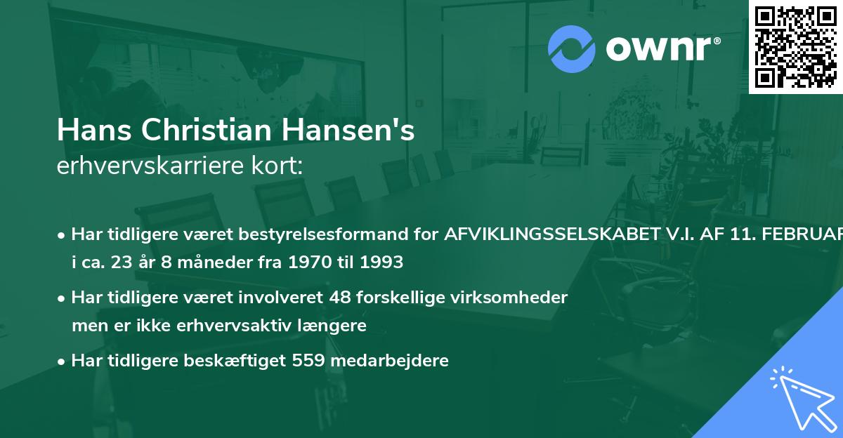 Hans Christian Hansen's erhvervskarriere kort