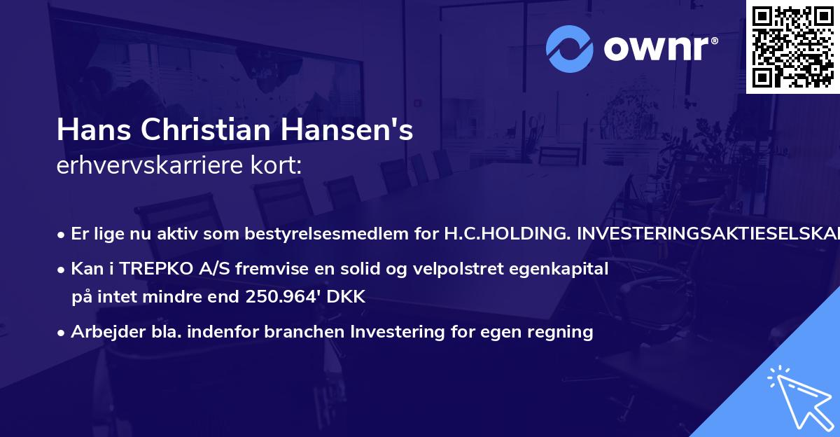 Hans Christian Hansen's erhvervskarriere kort
