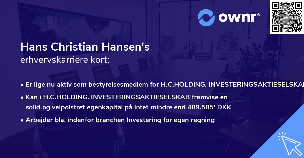 Hans Christian Hansen's erhvervskarriere kort