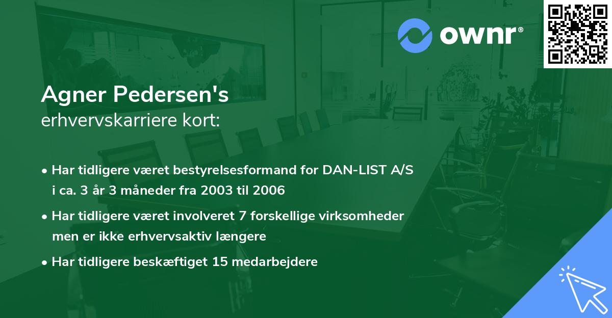 Agner Pedersen's erhvervskarriere kort